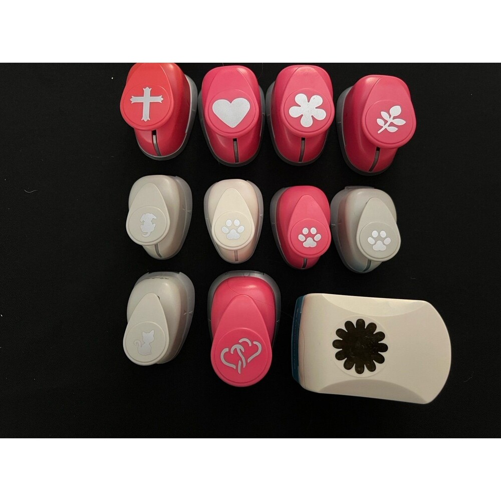Squeeze Punch Lot of 11 - 1.25” Flower Pet Paw Prints Cat Heart Cross